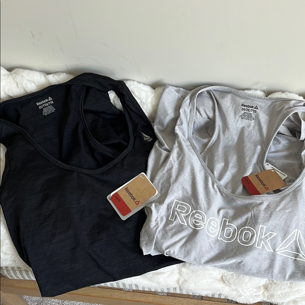 Reebok Black and Gray Tank Tops